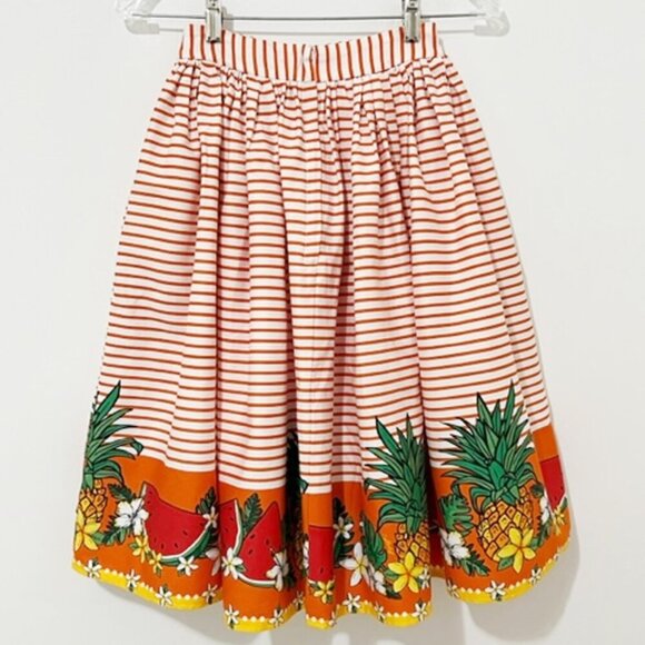 Collectif Retro Swing Skirt Striped Flowers & Fruit Rockabilly XXS - Picture 3 of 6